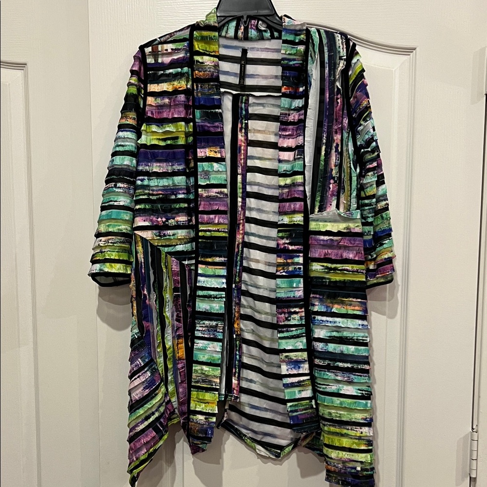 IC by Connie Colorful Striped Open Front Jacket